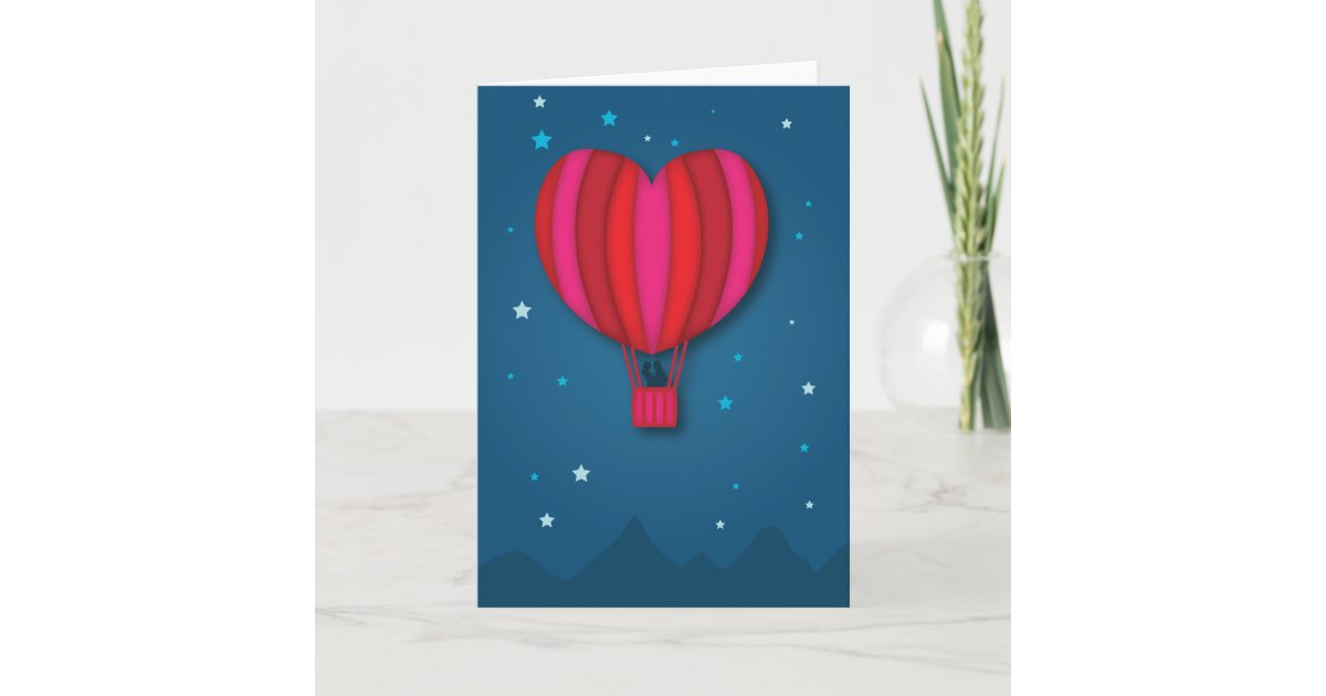 Heart Hot Air Balloon Valentine's Day Card Zazzle