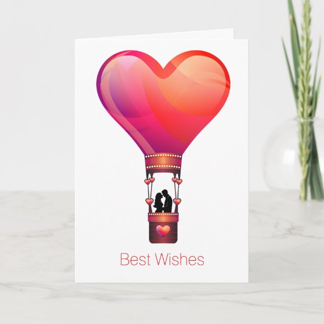 Heart Hot Air Balloon Wedding Greeting Card (Front)