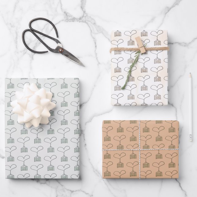 Heart hot air balloon wrapping paper sheets (Front)