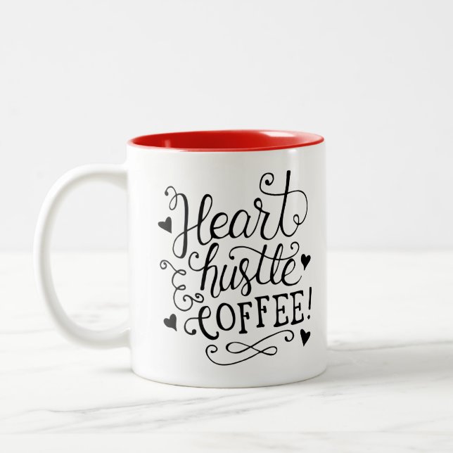 Heart Hustle Coffee Two-Tone Coffee Mug (Left)