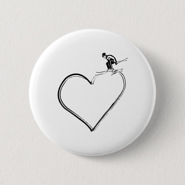 Heart I Love Ski  Button (Front)