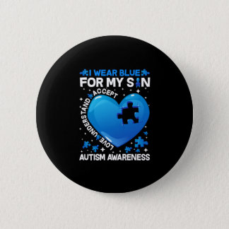 Heart I Wear Blue For My Son Autism Awareness Button