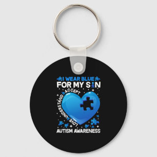 Heart I Wear Blue For My Son Autism Awareness Keychain