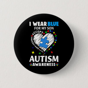 Heart I Wear Blue For My Son Autism Awareness Mont Button
