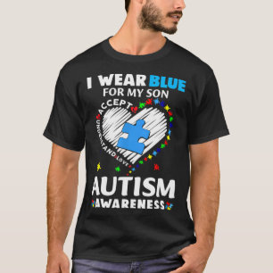 Heart I Wear Blue For My Son Puzzle Autism Awarene T-Shirt