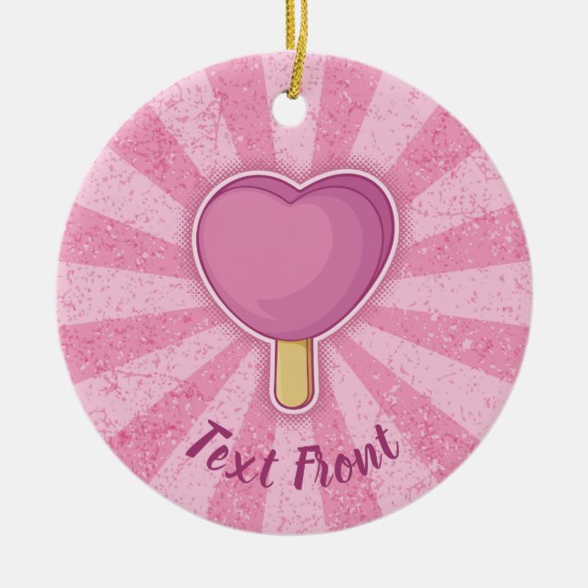 Heart Ice Cream Stick Ceramic Ornament (Front)
