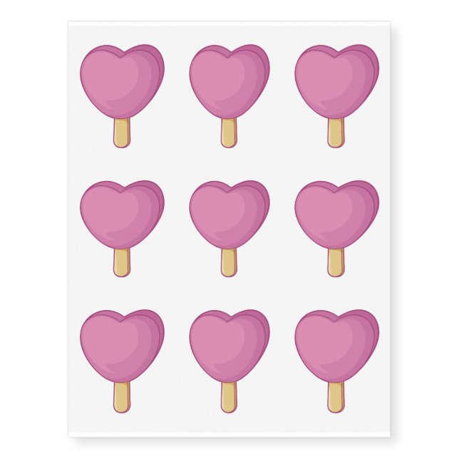 Heart Ice Cream Stick Temporary Tattoos (Front)