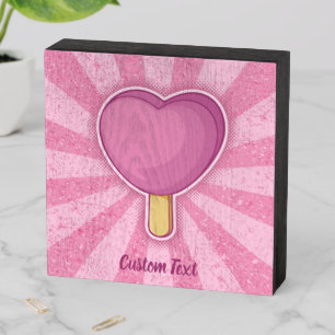Heart Ice Cream Stick Wooden Box Sign