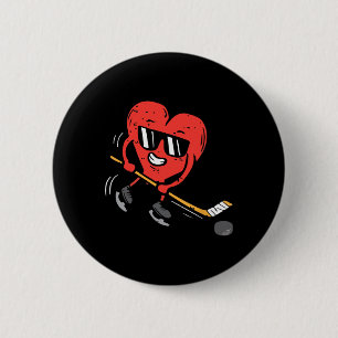 Heart Ice Hockey Player Valentines Day Cute Sports Button