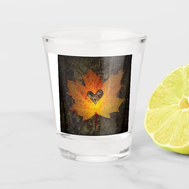 "HEART IN A LEAF" AUTUMN SHOT GLASS (Front)