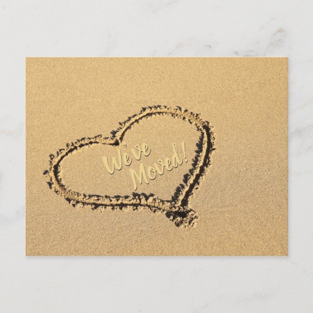 Heart in Beach Sand New Address Announcement Postcard (Front)