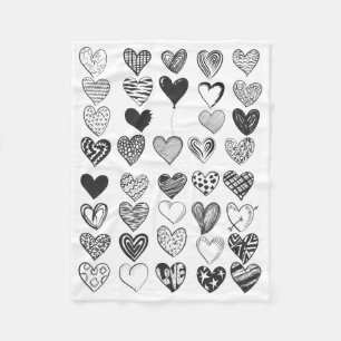 Heart in black and white fleece blanket
