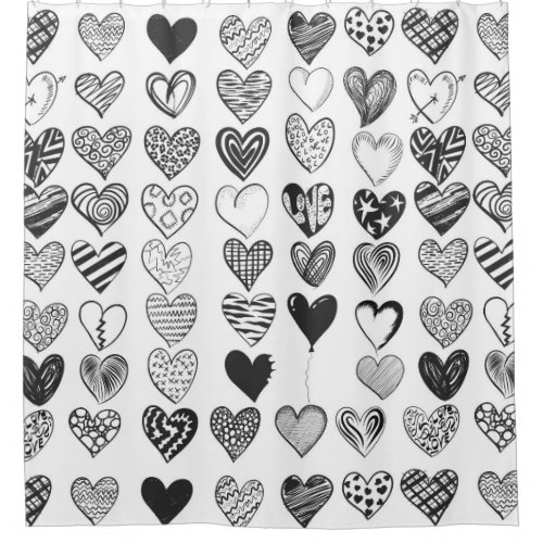 Heart in black and white shower curtain
