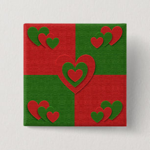 Heart in Christmas Colors Red Green Felting Look Pinback Button