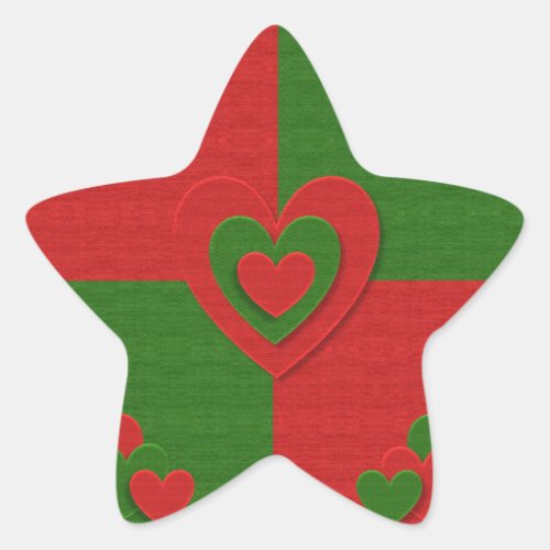 Heart in Christmas Colors Red Green Felting Look Star Sticker