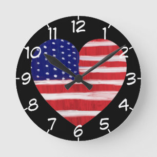 Heart In Flag Colors Numbered Round Clock