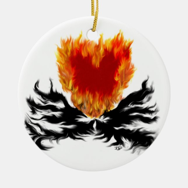 Heart in Flames Ceramic Ornament (Front)