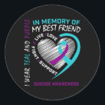 Heart In Memory Of Best Friend Suicide Awareness P Classic Round Sticker<br><div class="desc">Heart In Memory Of Best Friend Suicide Awareness Prevention</div>