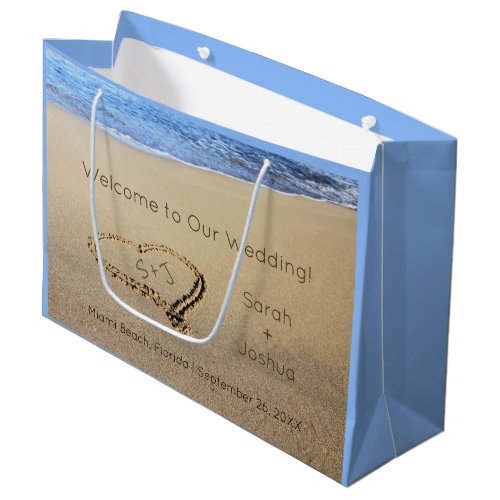Heart in Sand Beach Destination Wedding Welcome Large Gift Bag