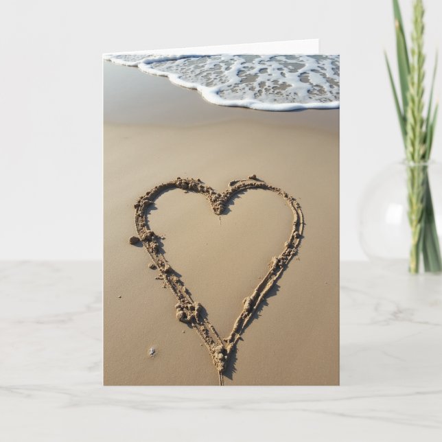 Heart In Sand Beach Scene Card (Front)
