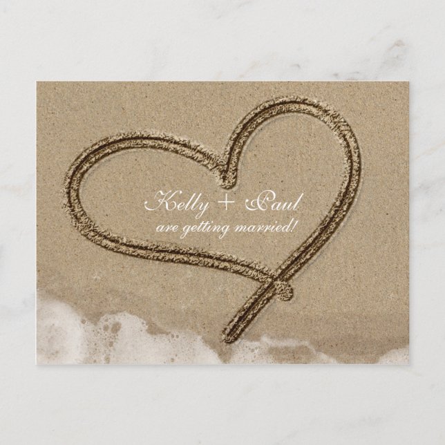 Heart in Sand Beach Tropical Wedding Date Postcard (Front)