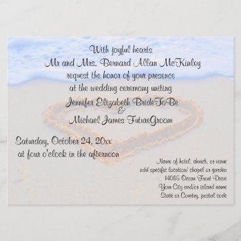 Heart In  Sand Beach Wedding Invitation by Rebecca_Reeder at Zazzle