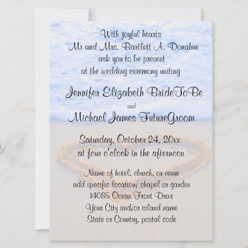 Heart in  Sand Beach Wedding Invitation