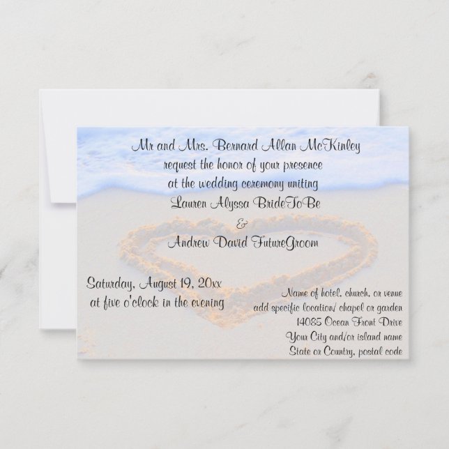 Heart in Sand Beach Wedding Reception Invitation (Front)