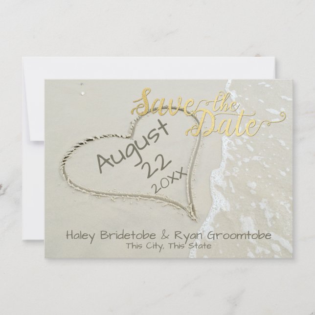 Heart in Sand Beach Wedding Save The Date (Front)