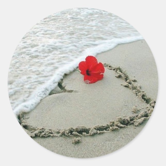 Heart in sand classic round sticker (Front)