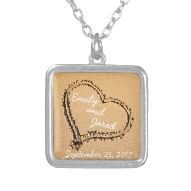Heart in Sand Custom Couple Wedding Date Necklace (Front)