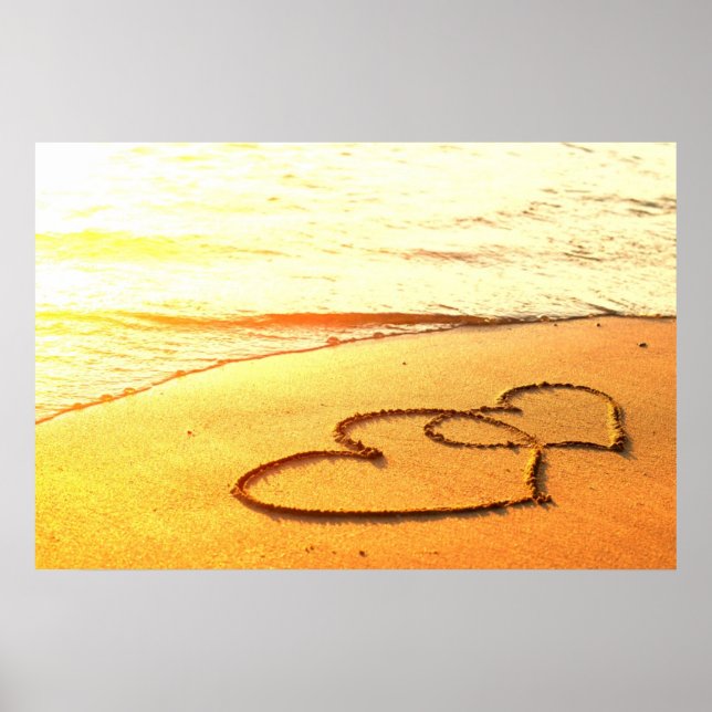 Heart in sand on a sandy beach, romantic photo poster (Front)