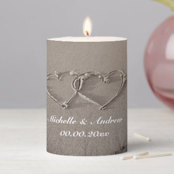Heart In Sand Photo Beach Wedding Pillar Candle by photoedit at Zazzle