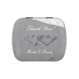 Heart in sand thank you wedding favor candy tins