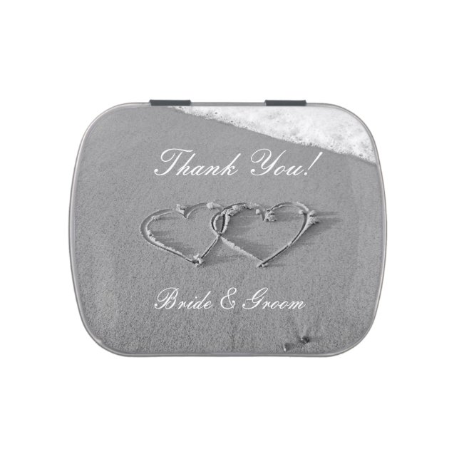 Heart in sand thank you wedding favor candy tins (Top)