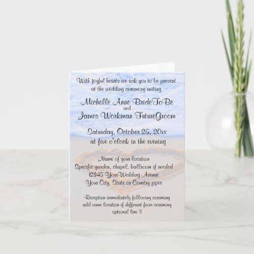 Heart in Sand Wedding Couple Invitation