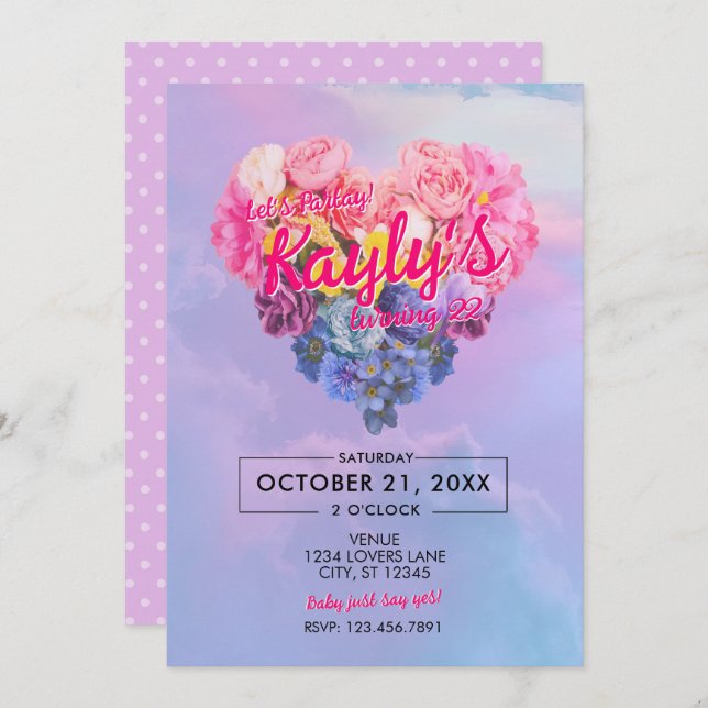 Heart In The Clouds Birthday Invite (Front/Back)