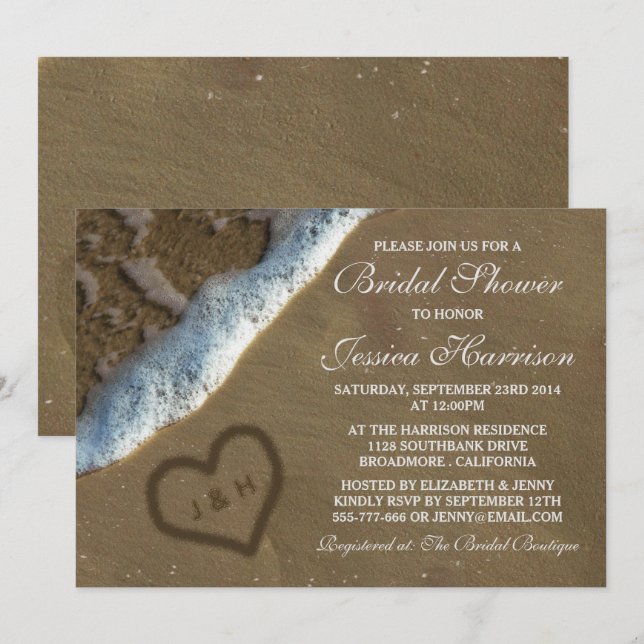 Heart In The Sand Beach Bridal Shower Invitations (Front/Back)