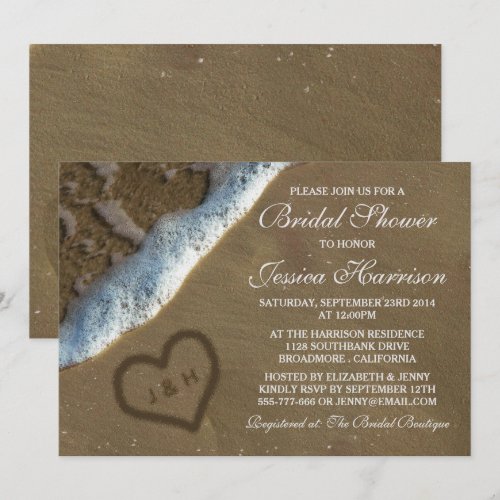 Heart In The Sand Beach Bridal Shower Invitations 5" X 7" Invitation Card