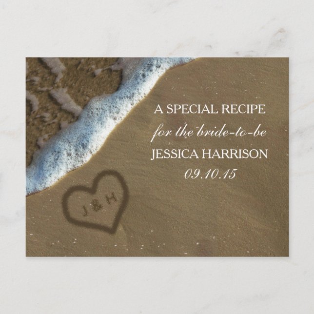 Heart In The Sand Beach Bridal Shower Recipe Cards (Front)