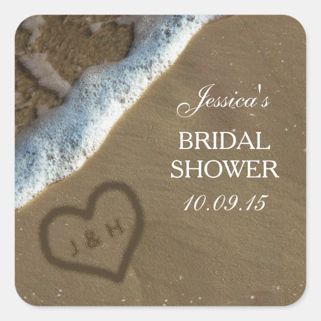 Heart In The Sand Beach Bridal Shower Stickers (Front)