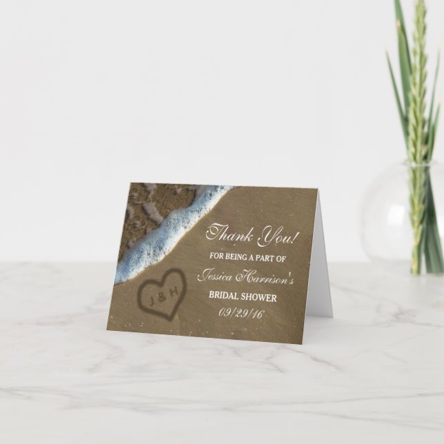 Heart In The Sand Beach Bridal Shower Thank You Card (Front)