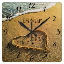 Heart in the Sand Beach Shore Tropical Ocean View Square Wall Clock Heart in the Sand Beach Shore Tropical Ocean View Square Wall Clock