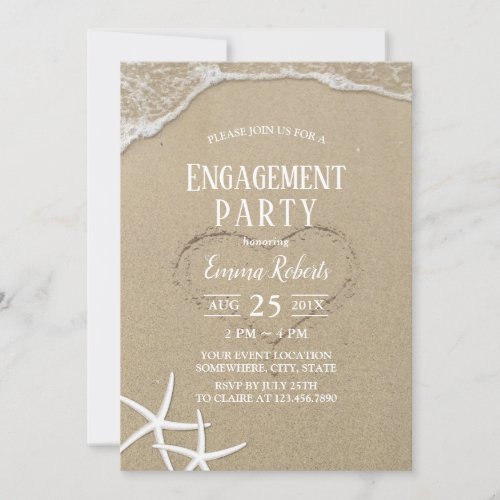 Heart in the Sand Beach Wedding Engagement Party Invitation