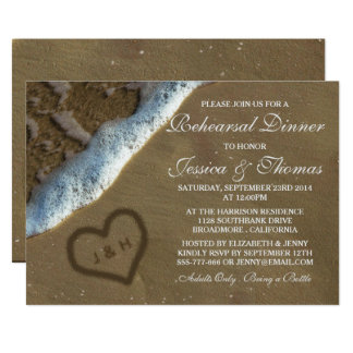 Heart In The Sand Beach Wedding Rehearsal Dinner Invitation