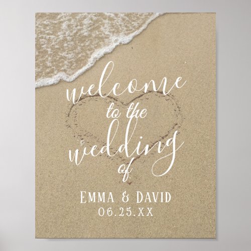 Heart in the Sand Beach Wedding Welcome Poster