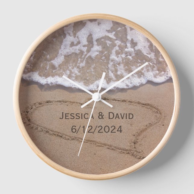 Heart in the Sand Personalized Beach Clock (Front)
