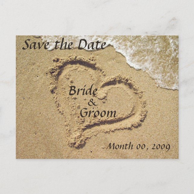 Heart in the Sand Save the Date Postcards (Front)