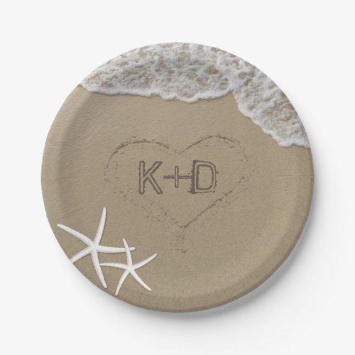 Heart in the Sand Starfish Summer Beach Wedding Paper Plates