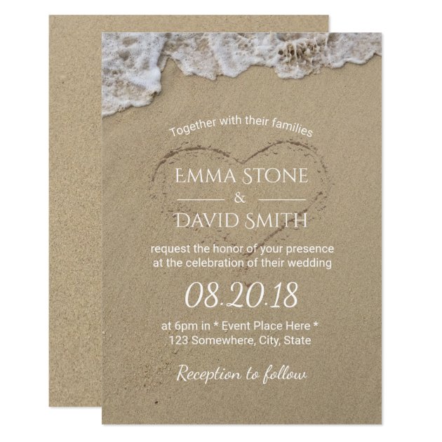 Heart In The Sand Summer Beach Wedding Invitation